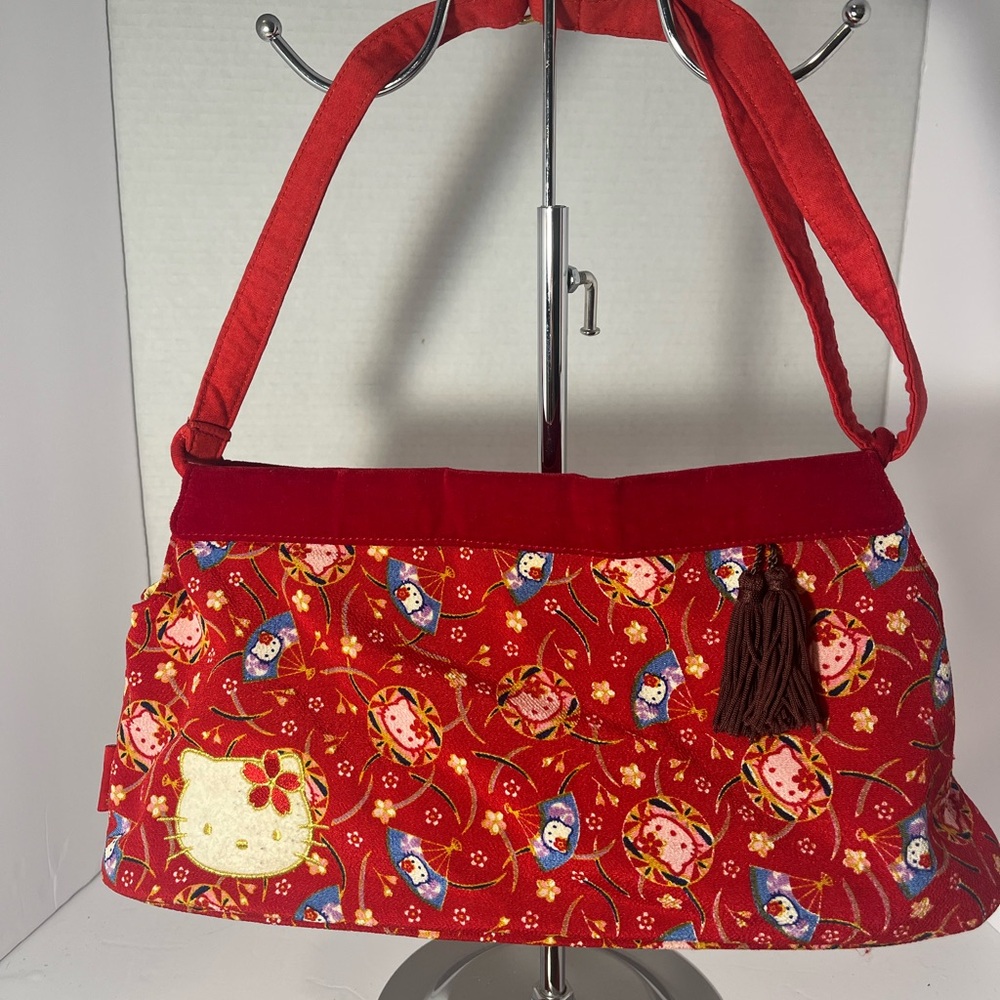 Hello Kitty Red Shoulder Bag with Floral Pattern